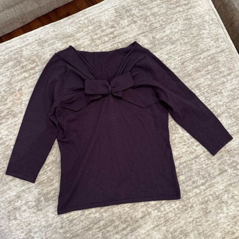 Ann Taylor purple mid sleeve knit top with bow in front